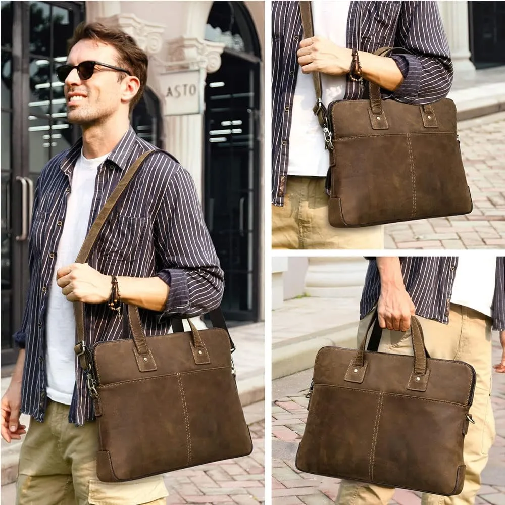 Laptop Bag Leather Messenger Bag for Men Vintage Computer Briefcases Travel Satchel Shoulder Handbag Bag