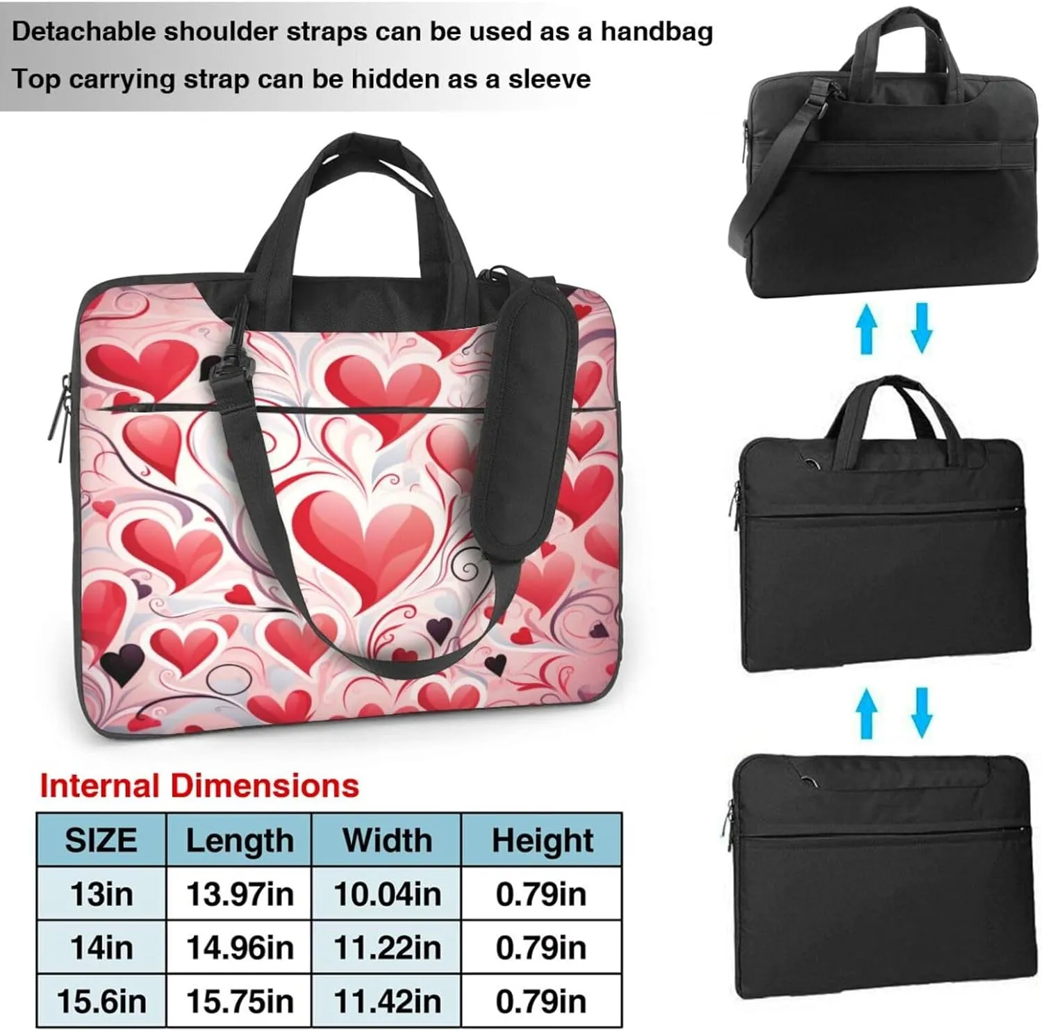 Laptop Bag Valentines Love Heart Art Laptop Tote Bag Women Men Laptop Sleeve Case Lightweight Computer Bag Briefcase