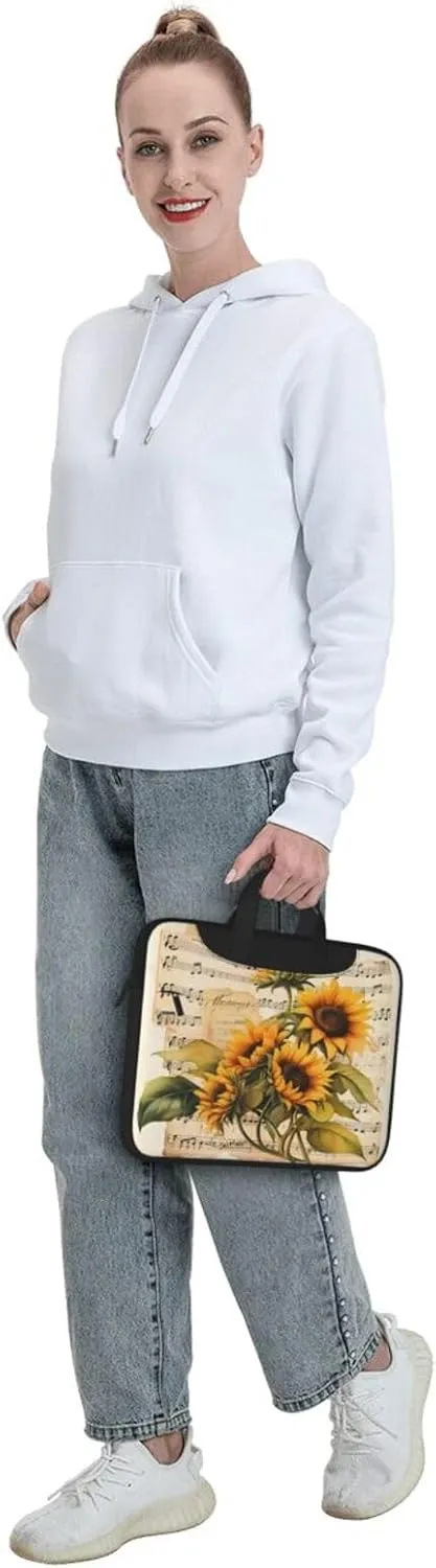 Laptop Bag Vintage Music Stave Sunflowers Laptop Tote Bag Women Men Laptop Sleeve Case Lightweight Computer Bag