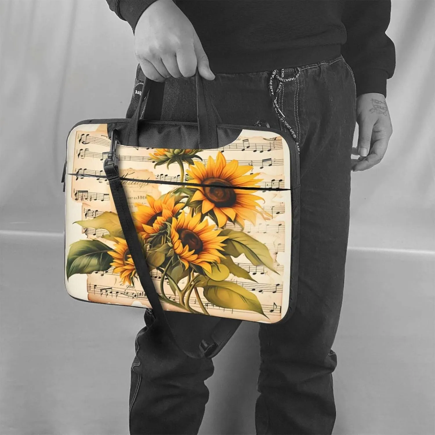 Laptop Bag Vintage Music Stave Sunflowers Laptop Tote Bag Women Men Laptop Sleeve Case Lightweight Computer Bag