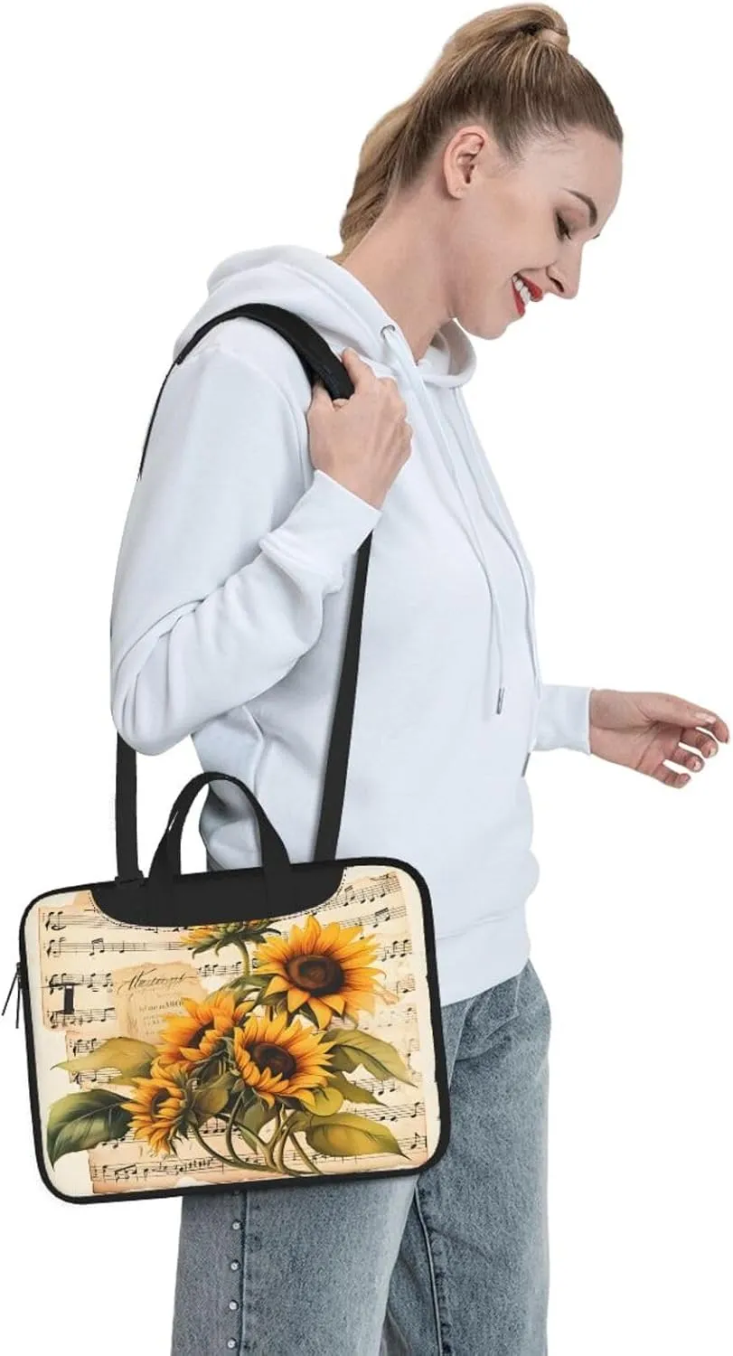 Laptop Bag Vintage Music Stave Sunflowers Laptop Tote Bag Women Men Laptop Sleeve Case Lightweight Computer Bag