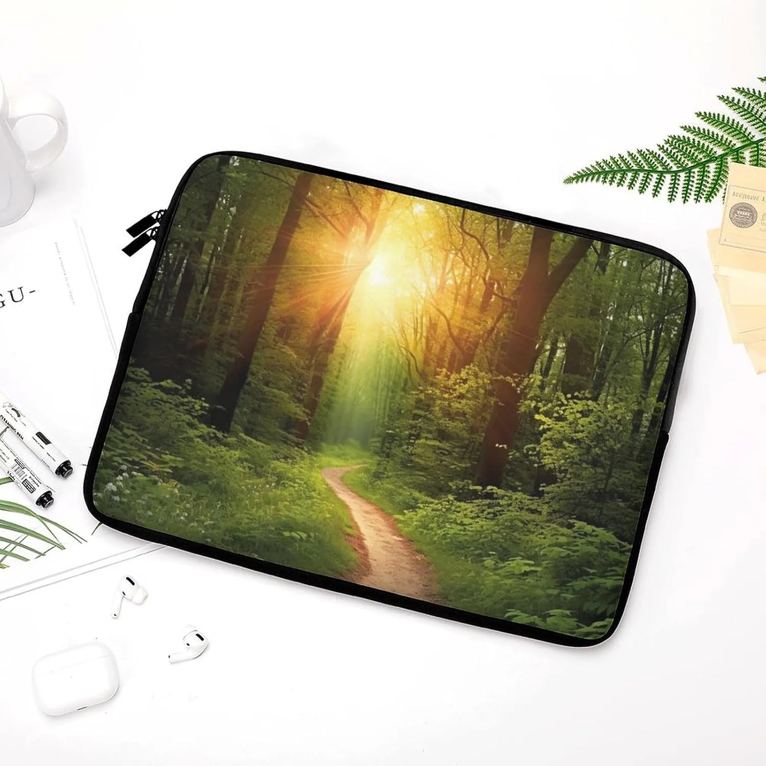 Laptop Sleeve Bag 12inch Slim Computer Carrying Bag Sunrise on The Woods Path Laptop Protective Case Briefcase Handbag