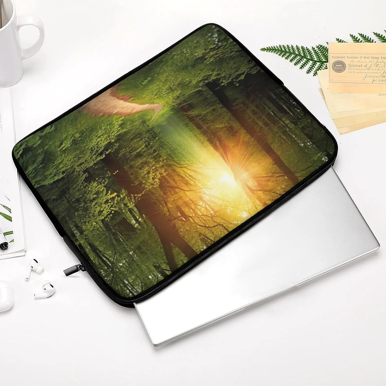 Laptop Sleeve Bag 12inch Slim Computer Carrying Bag Sunrise on The Woods Path Laptop Protective Case Briefcase Handbag