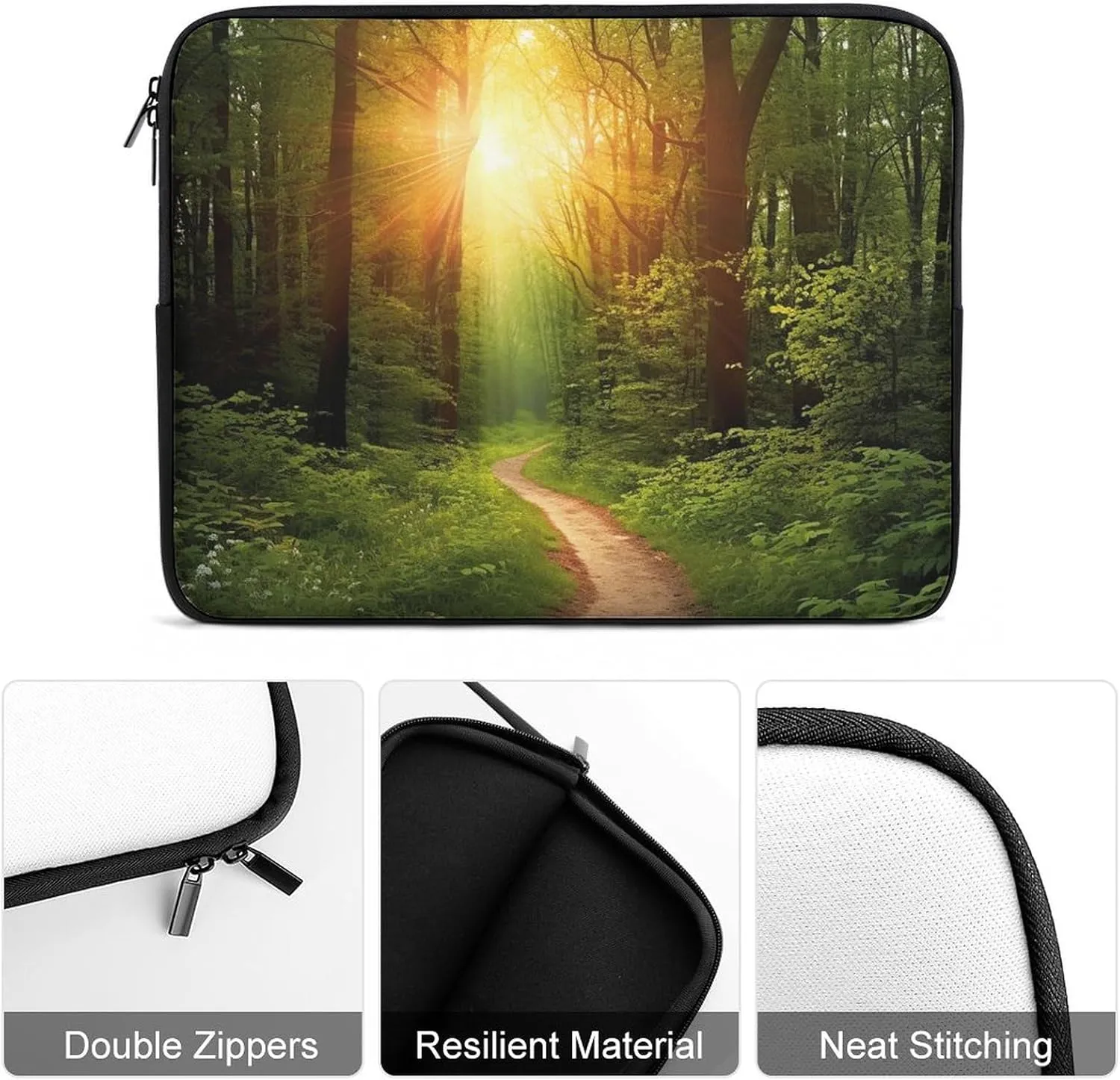 Laptop Sleeve Bag 12inch Slim Computer Carrying Bag Sunrise on The Woods Path Laptop Protective Case Briefcase Handbag
