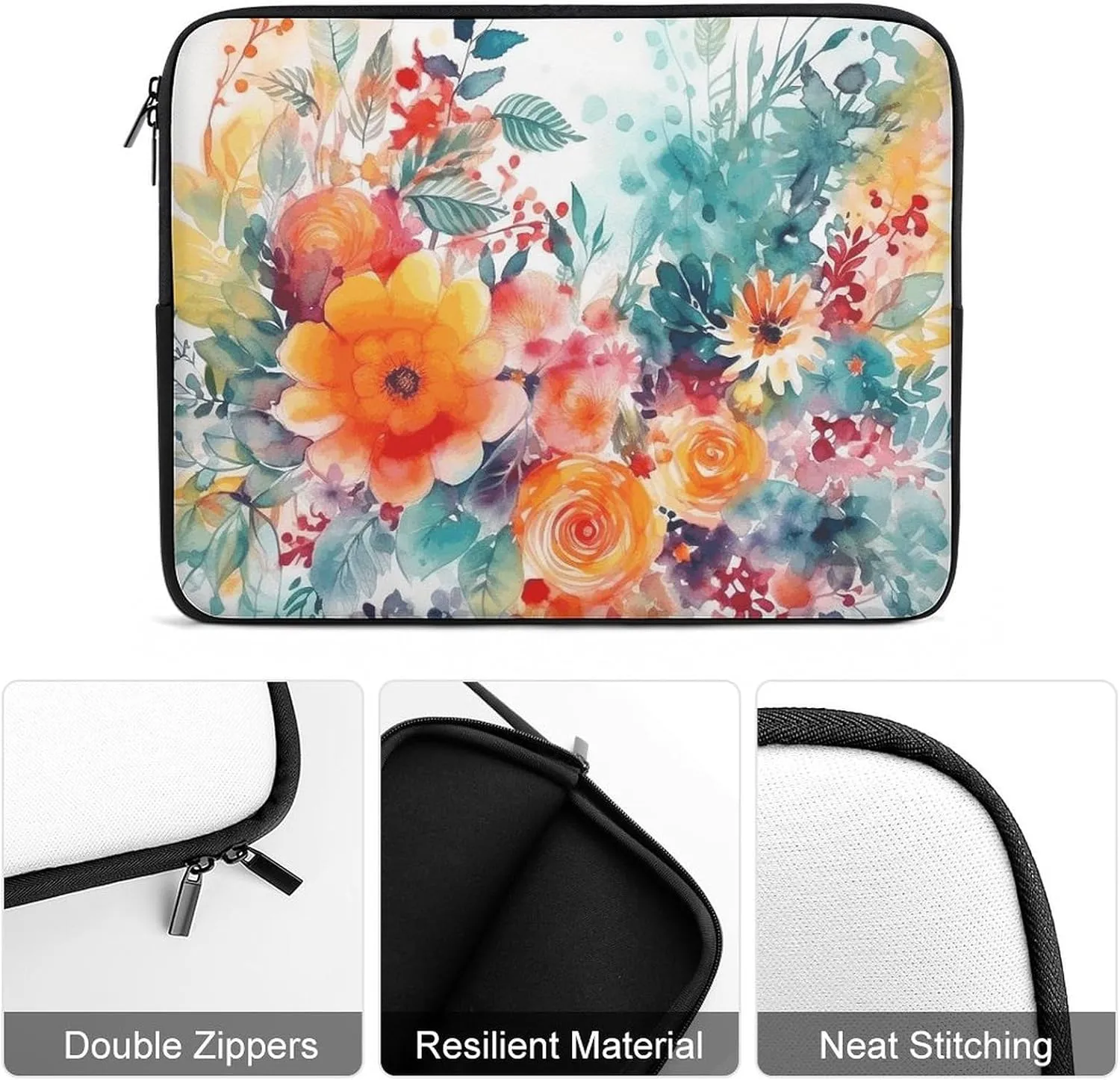 Laptop Sleeve Bag 17inch Slim Computer Carrying Bag Intricate Flowers Laptop Protective Case Briefcase Handbag