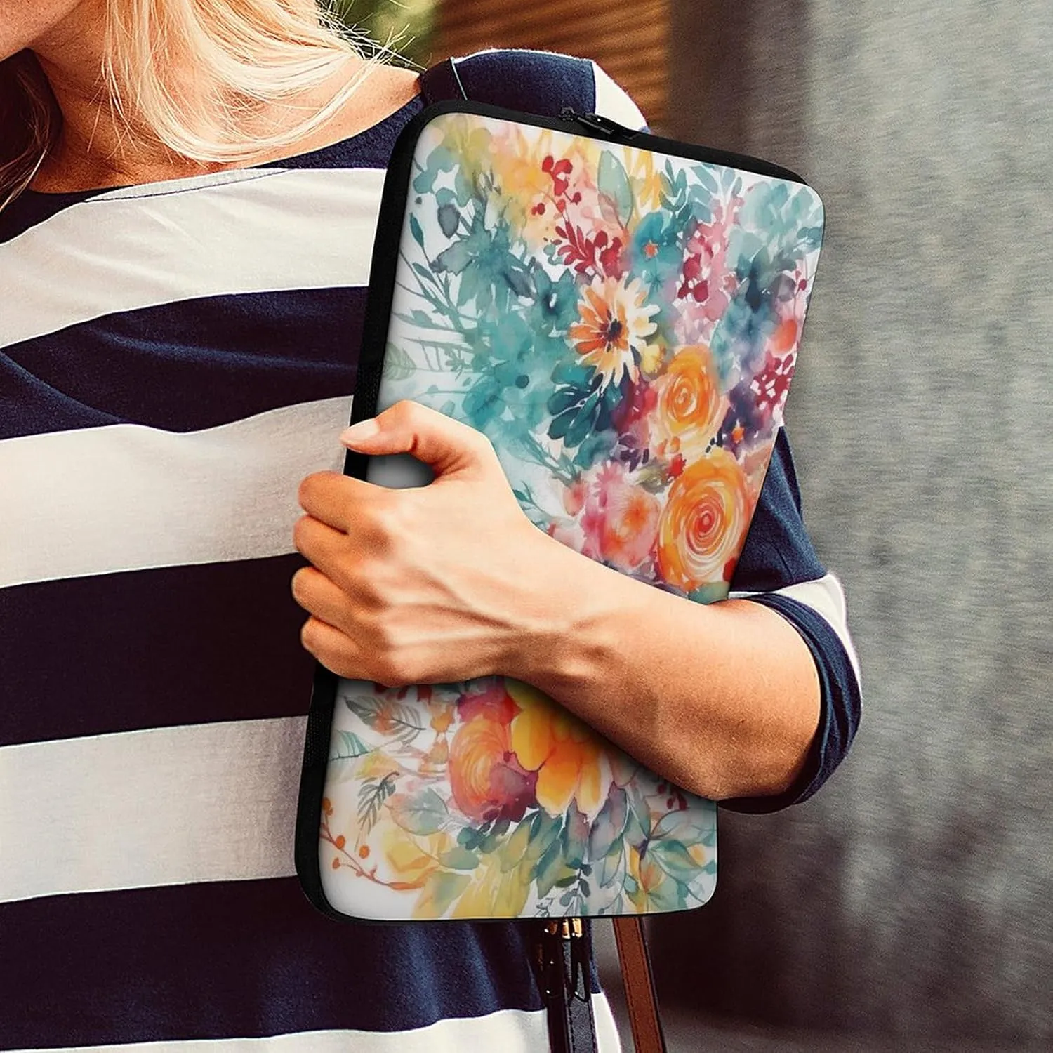 Laptop Sleeve Bag 17inch Slim Computer Carrying Bag Intricate Flowers Laptop Protective Case Briefcase Handbag