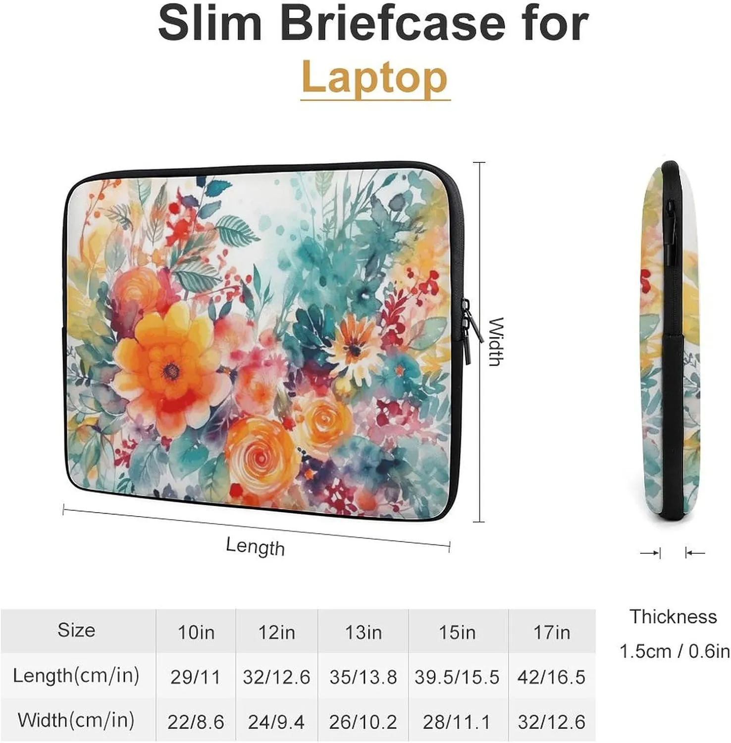 Laptop Sleeve Bag 17inch Slim Computer Carrying Bag Intricate Flowers Laptop Protective Case Briefcase Handbag
