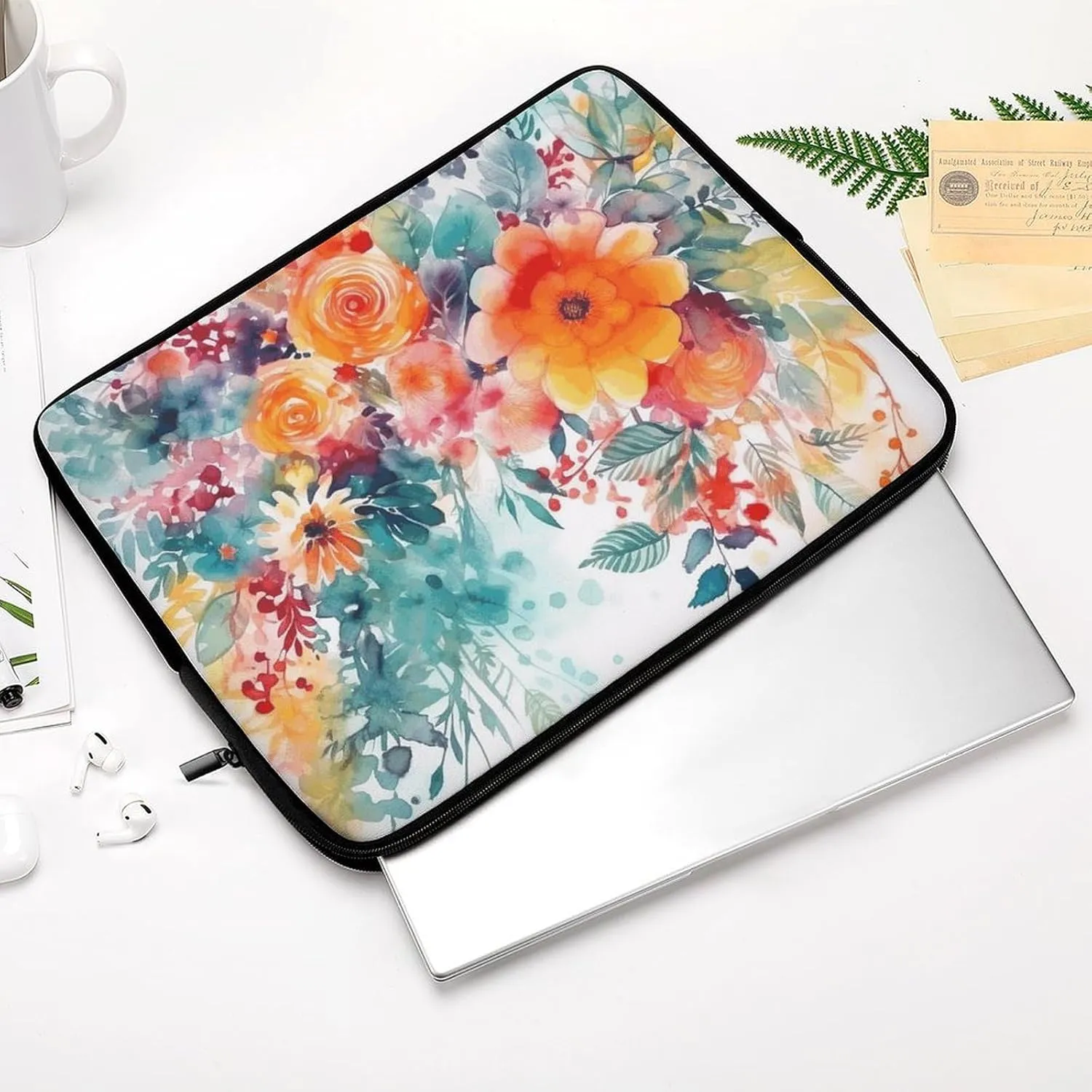 Laptop Sleeve Bag 17inch Slim Computer Carrying Bag Intricate Flowers Laptop Protective Case Briefcase Handbag