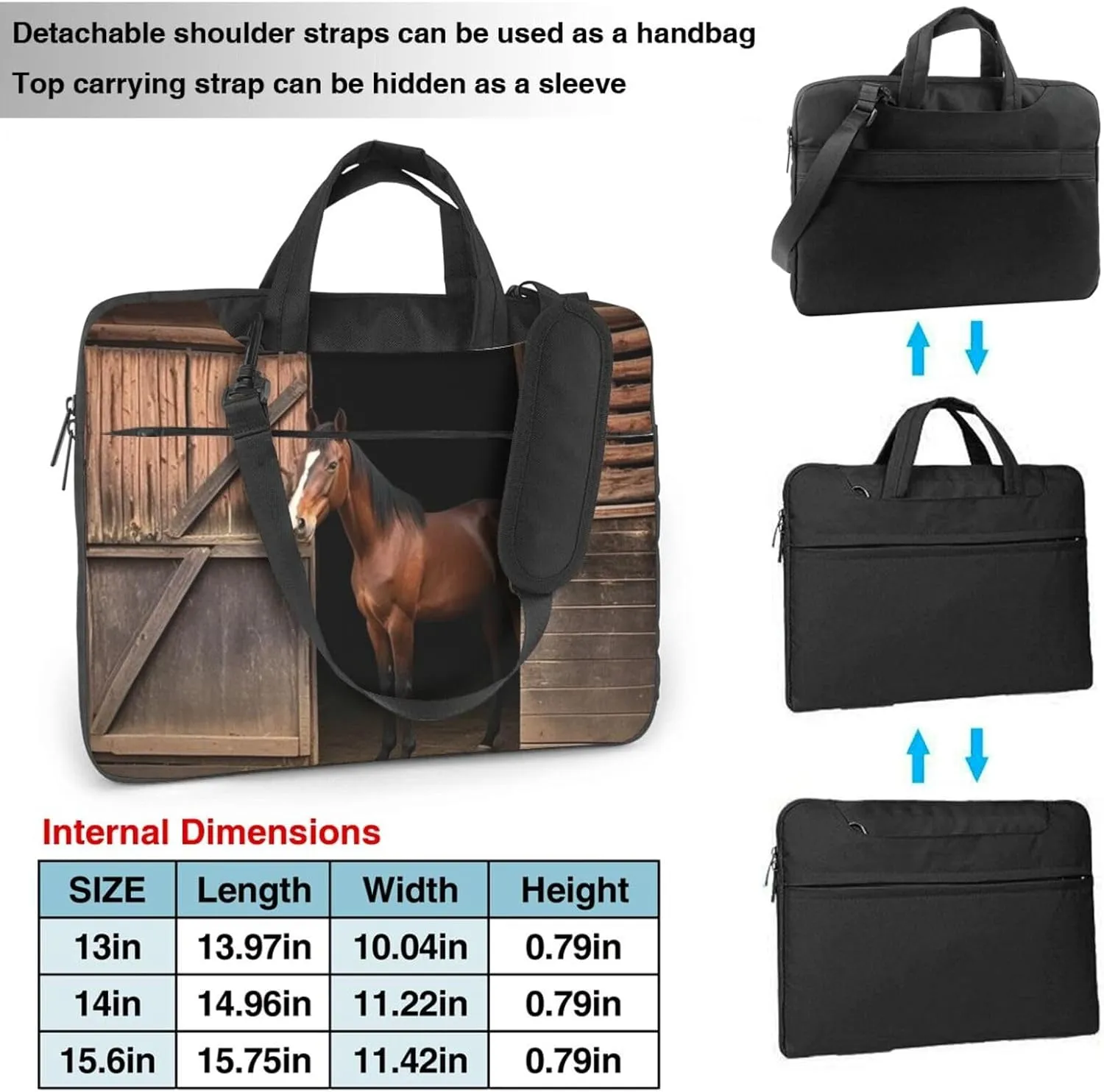 Laptop Sleeve Bag Shockproof Notebook Case Barn Horse Computer Carrying Case with Shoulder Strap 15.6 inch