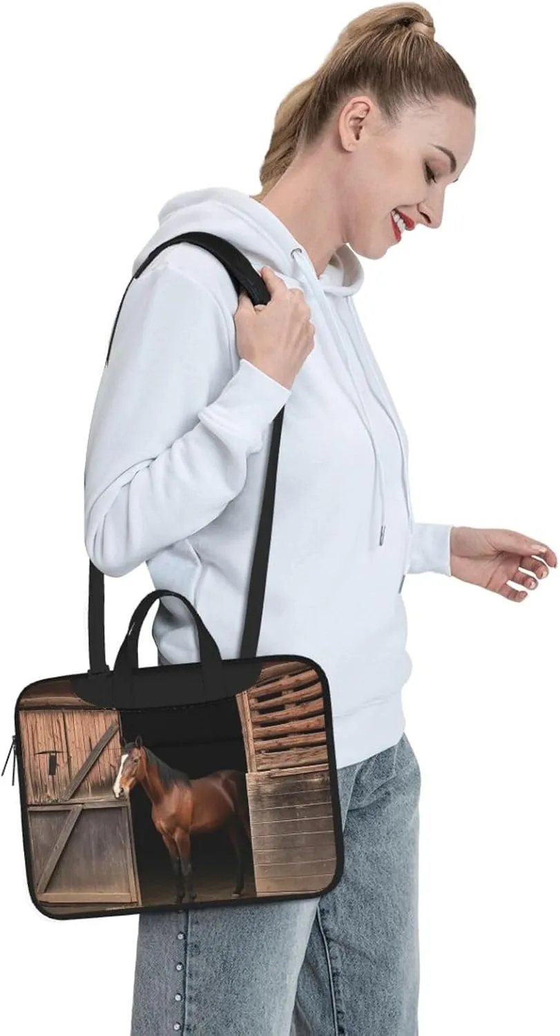 Laptop Sleeve Bag Shockproof Notebook Case Barn Horse Computer Carrying Case with Shoulder Strap 15.6 inch