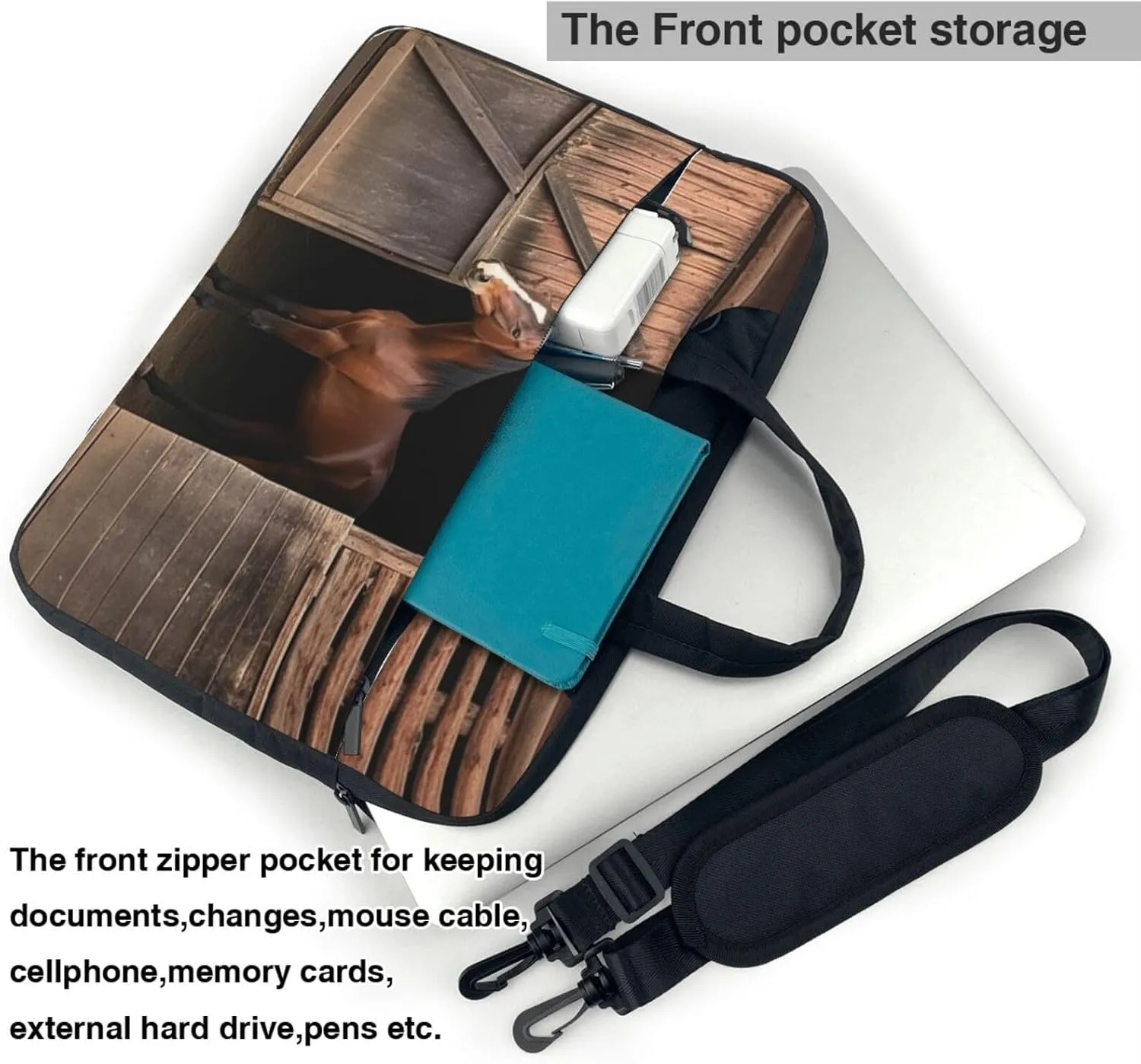 Laptop Sleeve Bag Shockproof Notebook Case Barn Horse Computer Carrying Case with Shoulder Strap 15.6 inch