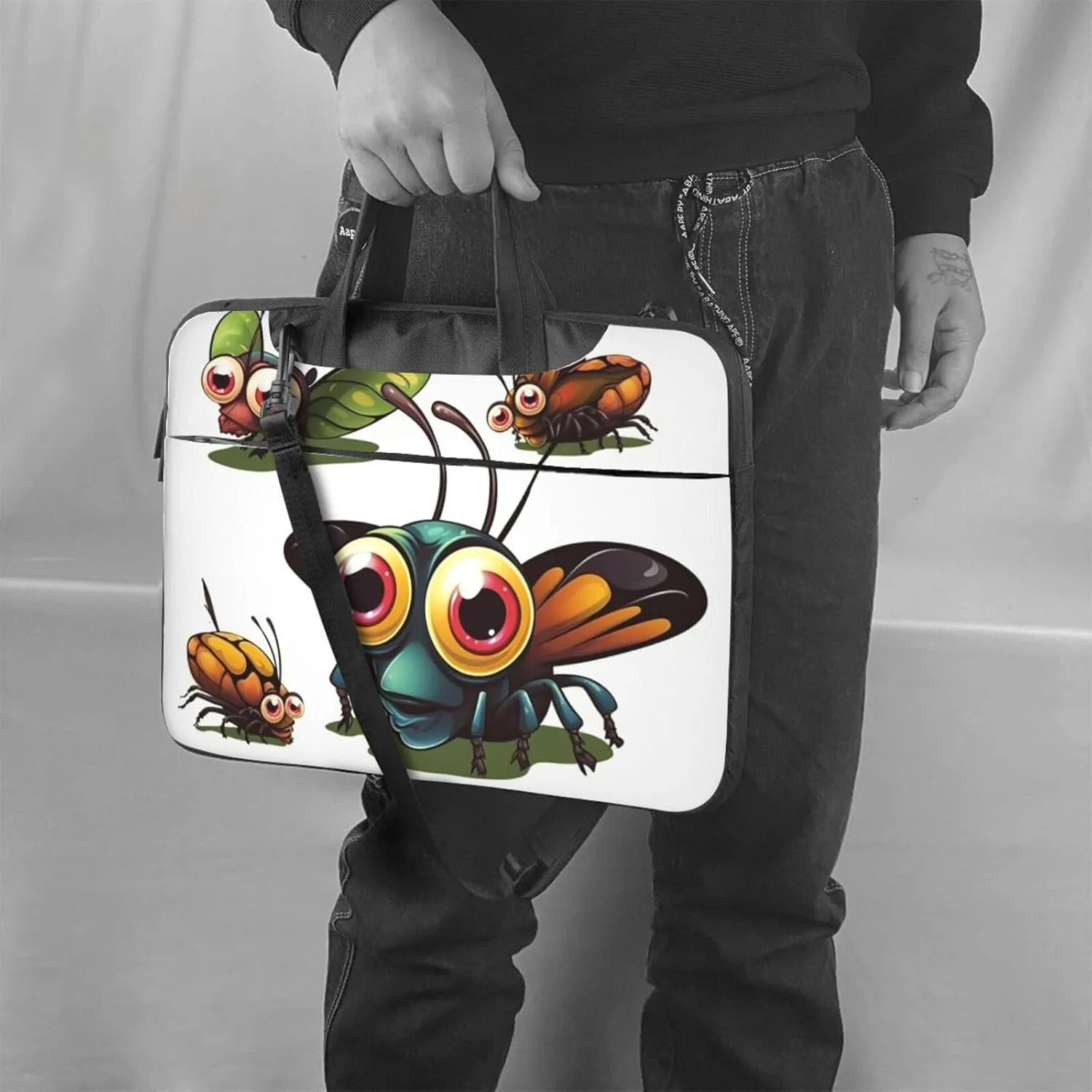 Laptop Sleeve Bag Shockproof Notebook Case Cartoon Insect Computer Carrying Case with Shoulder Strap 13 inch