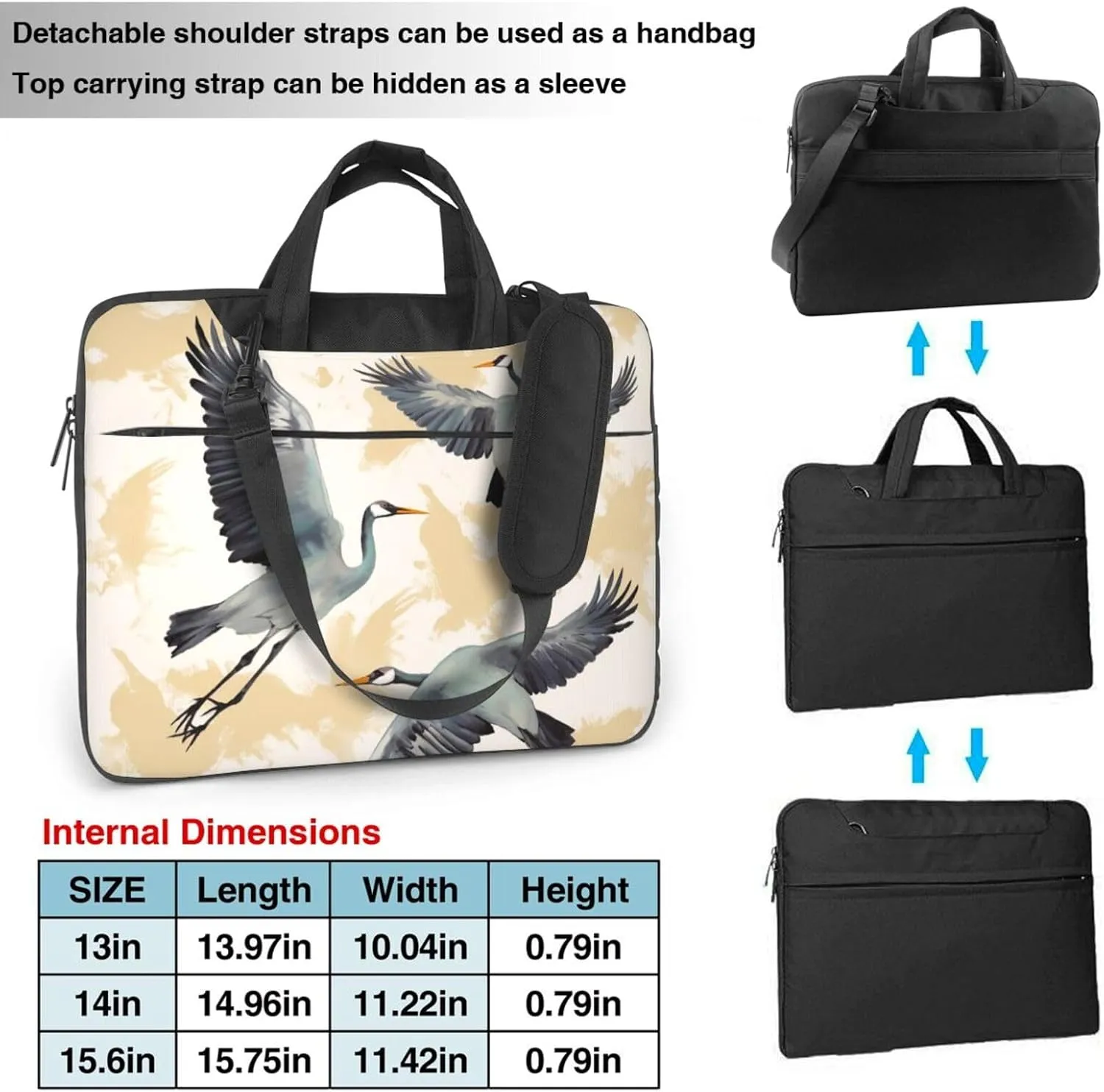 Laptop Sleeve Bag Shockproof Notebook Case Flying Cranes Computer Carrying Case with Shoulder Strap 13 inch