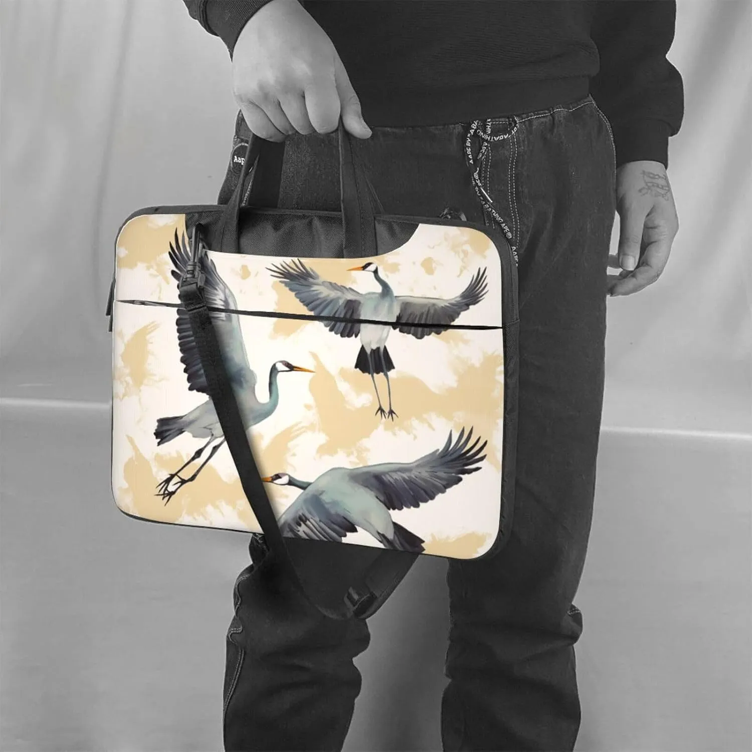 Laptop Sleeve Bag Shockproof Notebook Case Flying Cranes Computer Carrying Case with Shoulder Strap 13 inch
