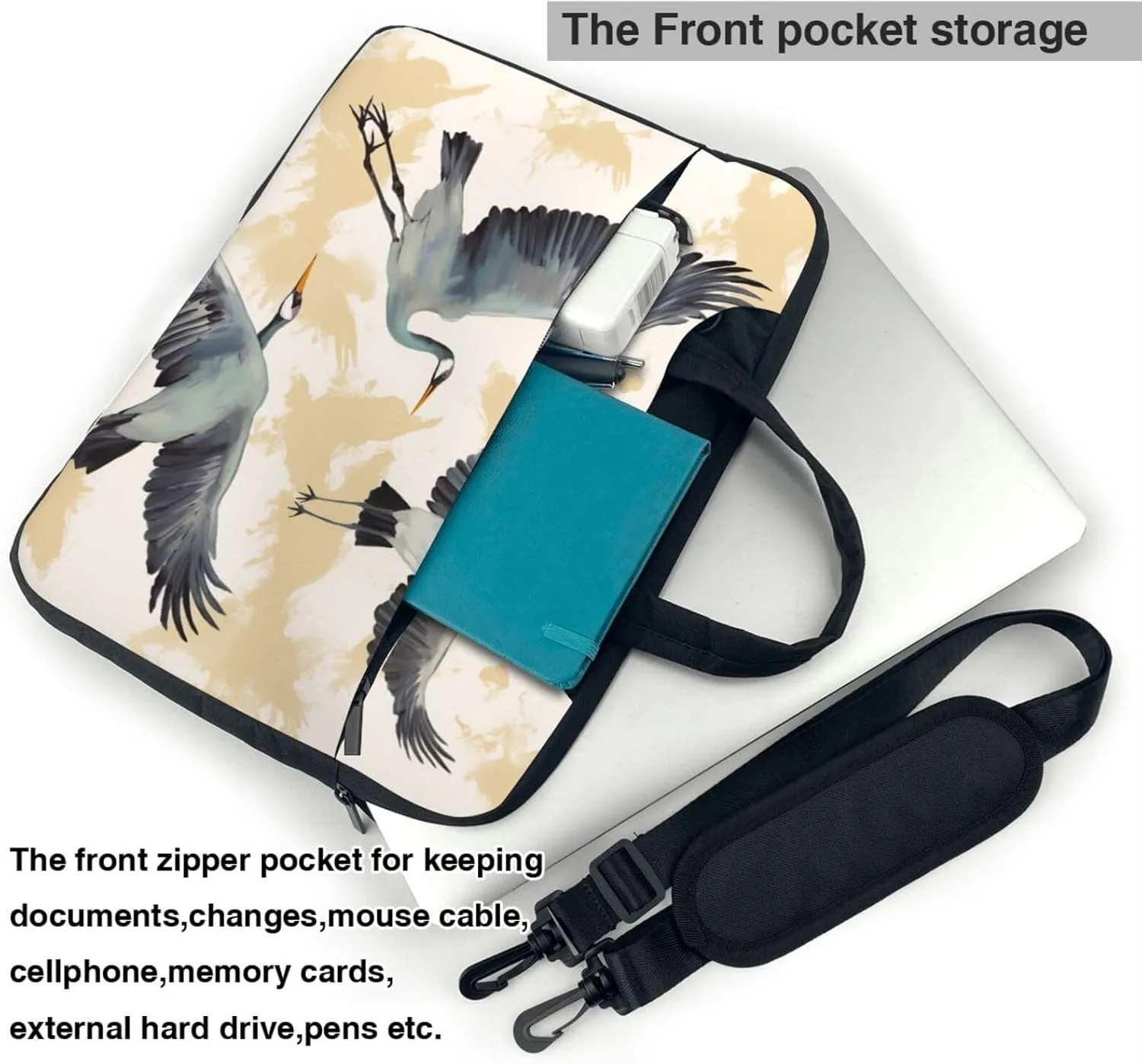 Laptop Sleeve Bag Shockproof Notebook Case Flying Cranes Computer Carrying Case with Shoulder Strap 13 inch