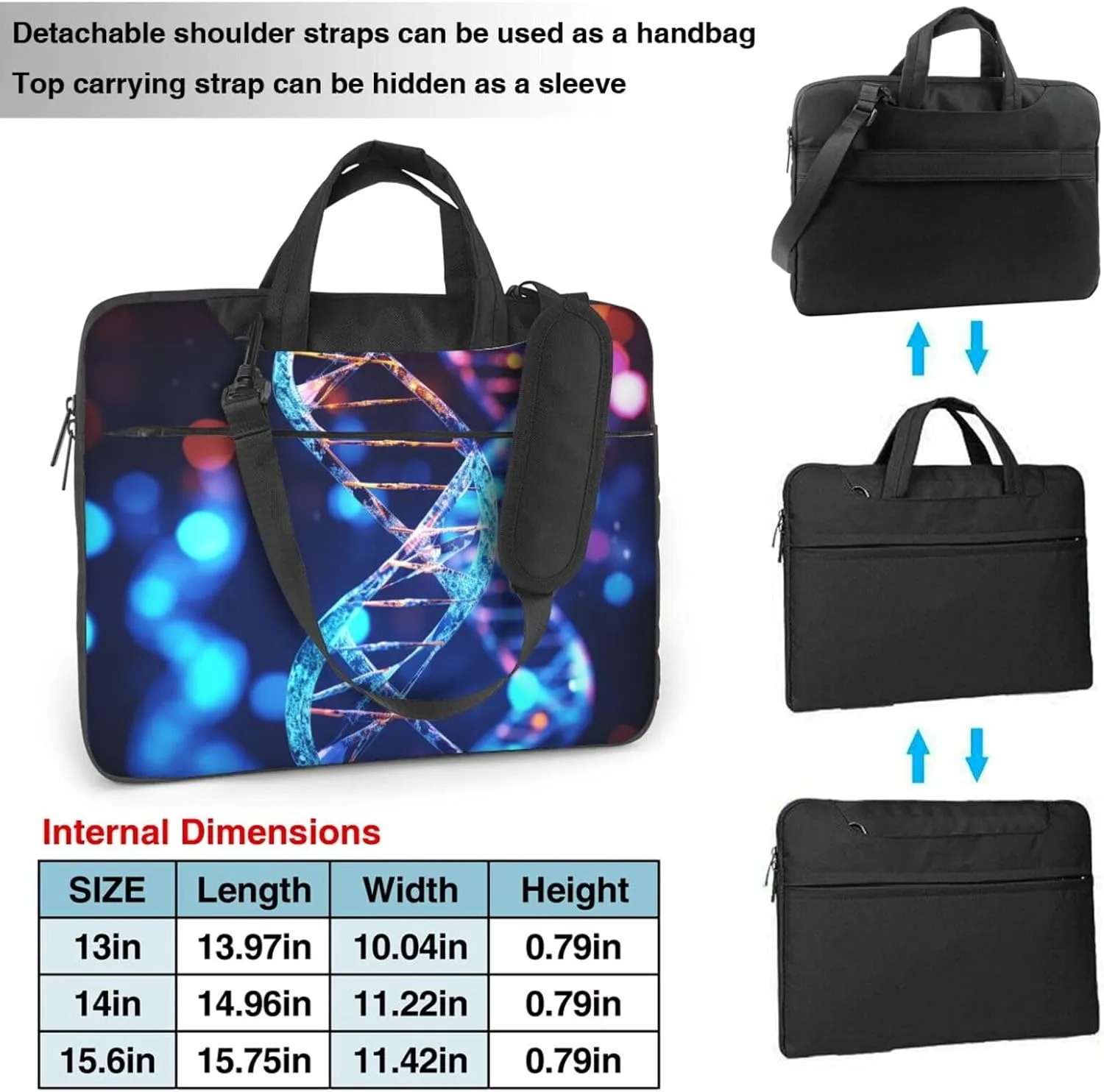 Laptop Sleeve Bag Shockproof Notebook Case Genetic Helix Computer Carrying Case with Shoulder Strap