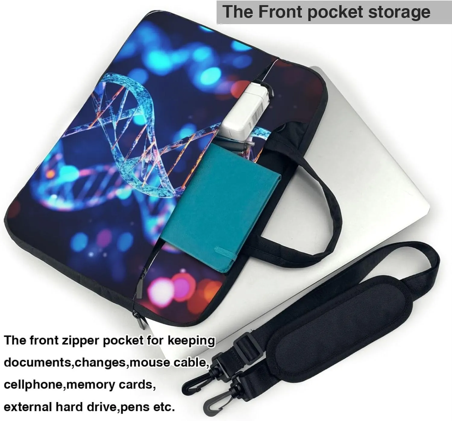 Laptop Sleeve Bag Shockproof Notebook Case Genetic Helix Computer Carrying Case with Shoulder Strap