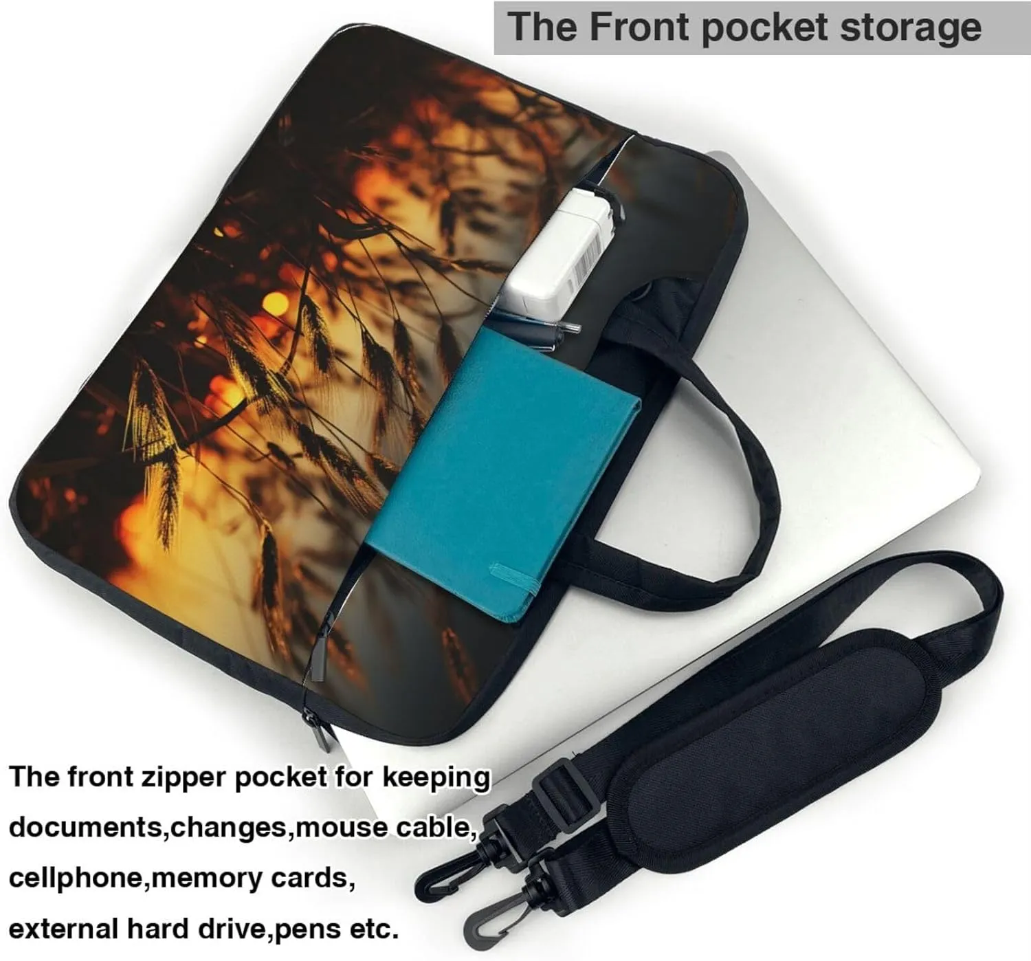 Laptop Sleeve Bag Shockproof Notebook Case Night Brown Wheat Computer Carrying Case with Shoulder Strap 15.6 inch