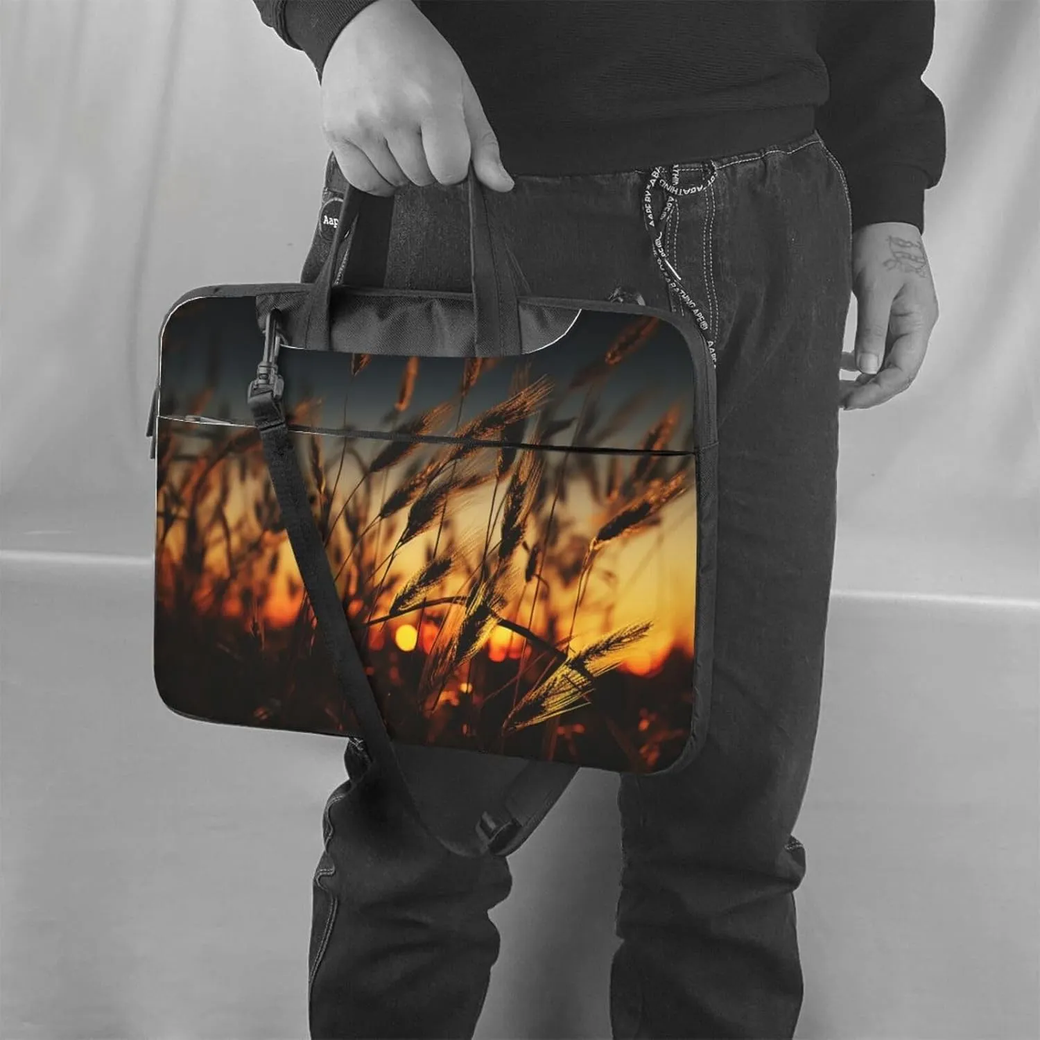 Laptop Sleeve Bag Shockproof Notebook Case Night Brown Wheat Computer Carrying Case with Shoulder Strap 15.6 inch