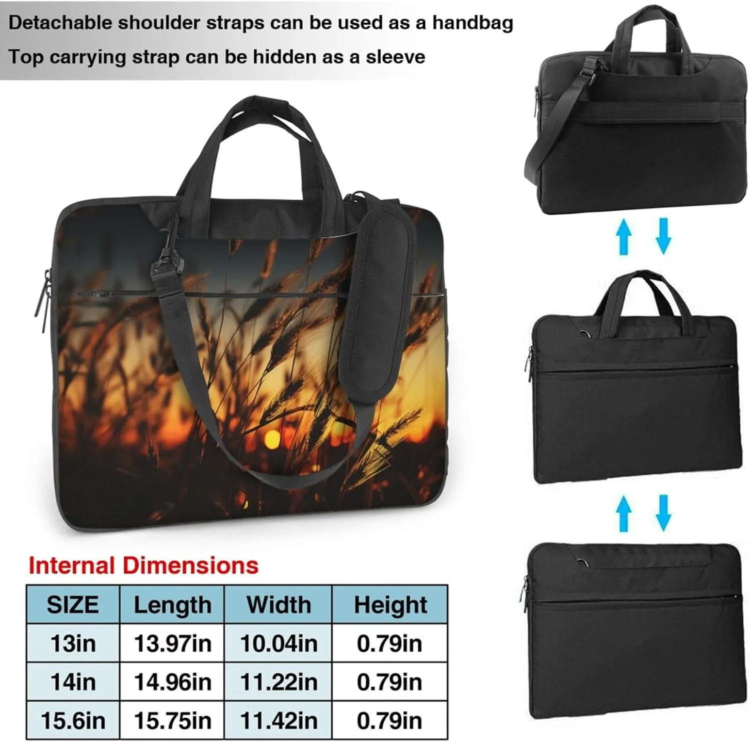 Laptop Sleeve Bag Shockproof Notebook Case Night Brown Wheat Computer Carrying Case with Shoulder Strap 15.6 inch