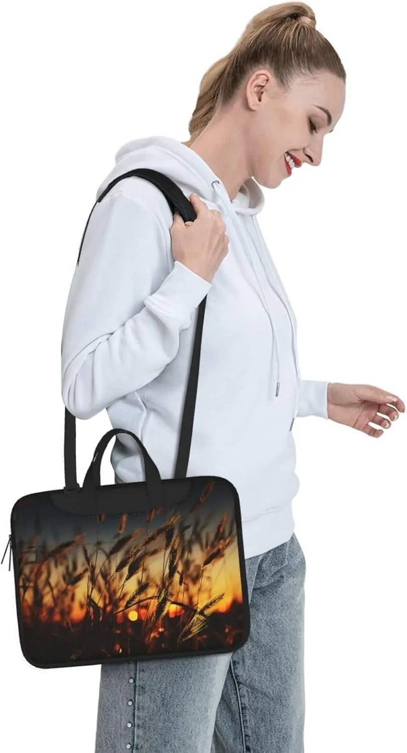 Laptop Sleeve Bag Shockproof Notebook Case Night Brown Wheat Computer Carrying Case with Shoulder Strap 15.6 inch