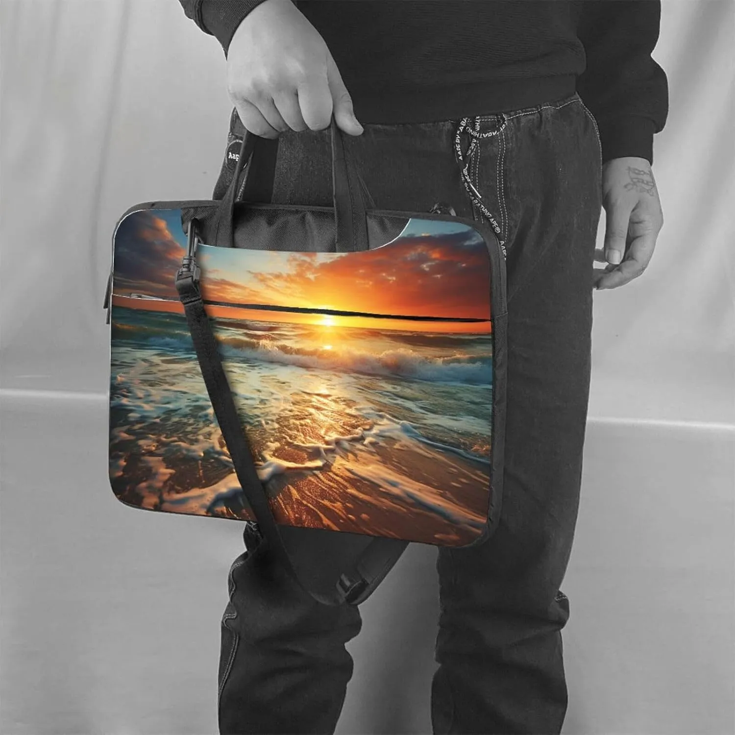 Laptop Sleeve Bag Shockproof Notebook Case Ocean Sunrise Computer Carrying Case with Shoulder Strap 15.6 inch