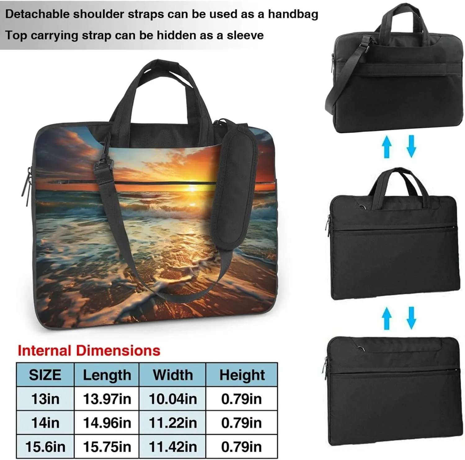 Laptop Sleeve Bag Shockproof Notebook Case Ocean Sunrise Computer Carrying Case with Shoulder Strap 15.6 inch