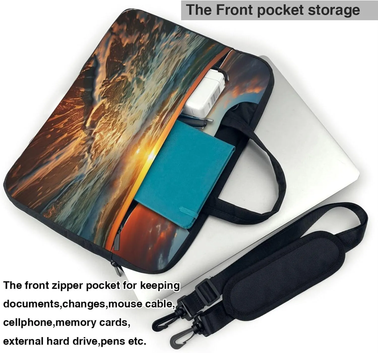 Laptop Sleeve Bag Shockproof Notebook Case Ocean Sunrise Computer Carrying Case with Shoulder Strap 15.6 inch