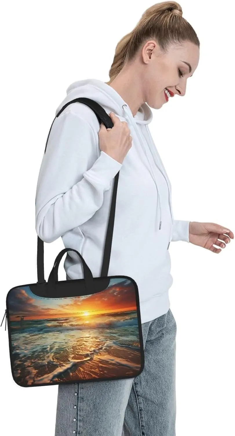 Laptop Sleeve Bag Shockproof Notebook Case Ocean Sunrise Computer Carrying Case with Shoulder Strap 15.6 inch
