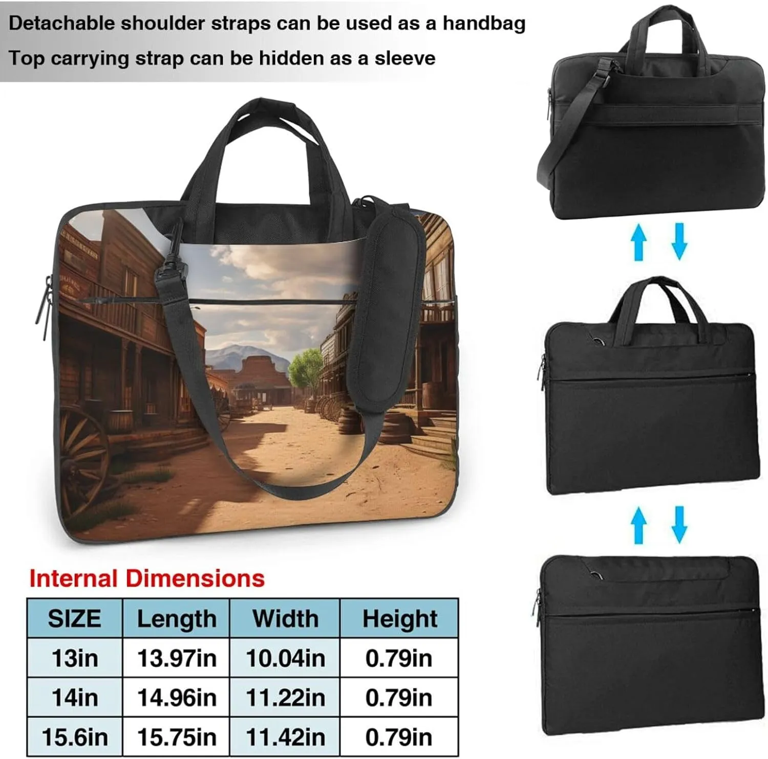 Laptop Sleeve Bag Shockproof Notebook Case Old Wild West Cowboy Town Computer Carrying Case with Shoulder Strap