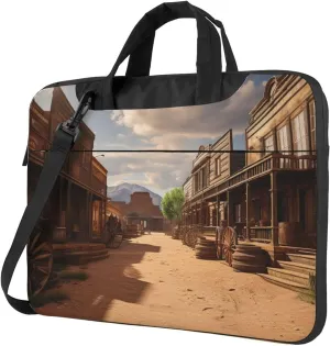 Laptop Sleeve Bag Shockproof Notebook Case Old Wild West Cowboy Town Computer Carrying Case with Shoulder Strap