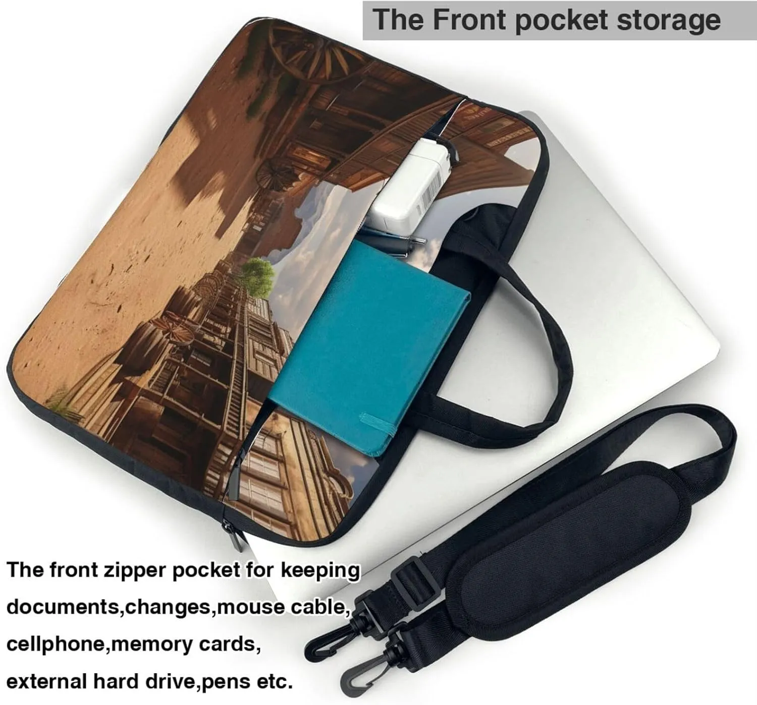 Laptop Sleeve Bag Shockproof Notebook Case Old Wild West Cowboy Town Computer Carrying Case with Shoulder Strap