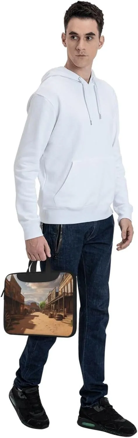 Laptop Sleeve Bag Shockproof Notebook Case Old Wild West Cowboy Town Computer Carrying Case with Shoulder Strap