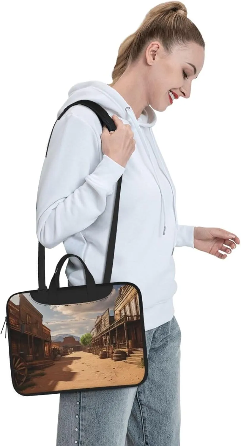 Laptop Sleeve Bag Shockproof Notebook Case Old Wild West Cowboy Town Computer Carrying Case with Shoulder Strap