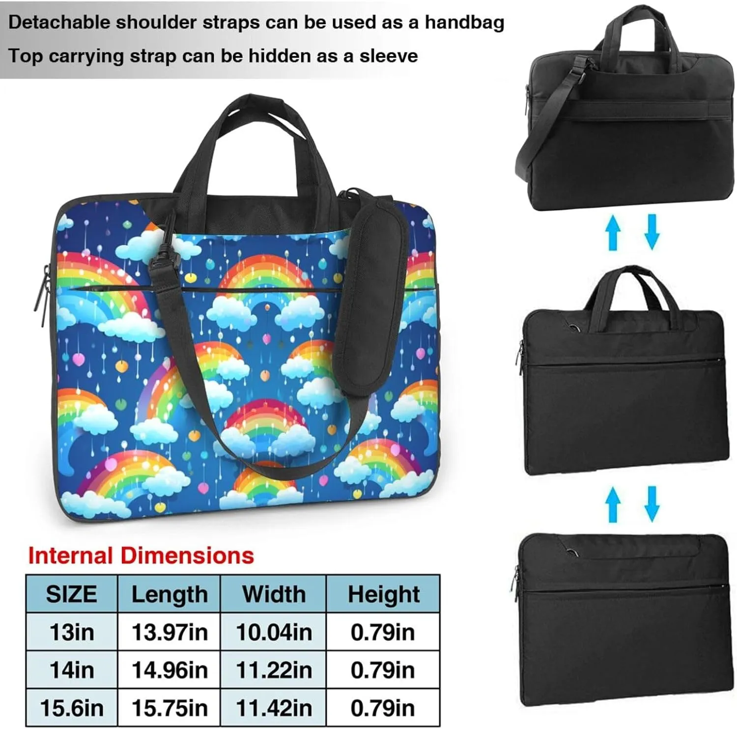 Laptop Sleeve Bag Shockproof Notebook Case Rainbow Clouds Raindrop Computer Carrying Case with Shoulder Strap 13 inch