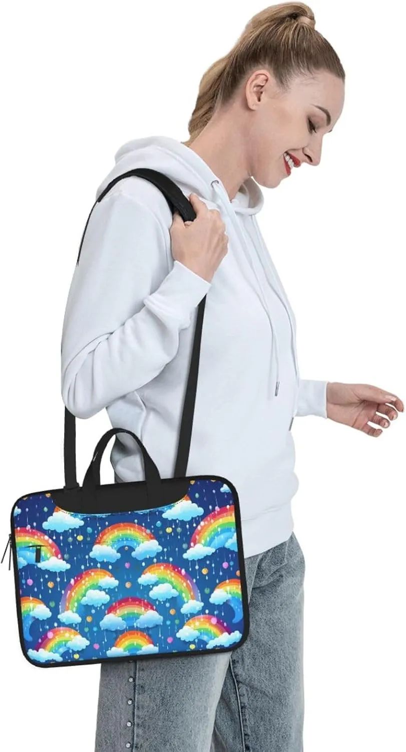 Laptop Sleeve Bag Shockproof Notebook Case Rainbow Clouds Raindrop Computer Carrying Case with Shoulder Strap 13 inch
