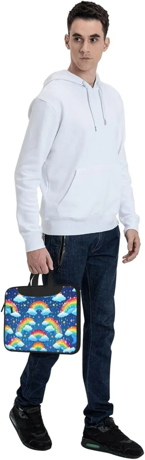 Laptop Sleeve Bag Shockproof Notebook Case Rainbow Clouds Raindrop Computer Carrying Case with Shoulder Strap 13 inch