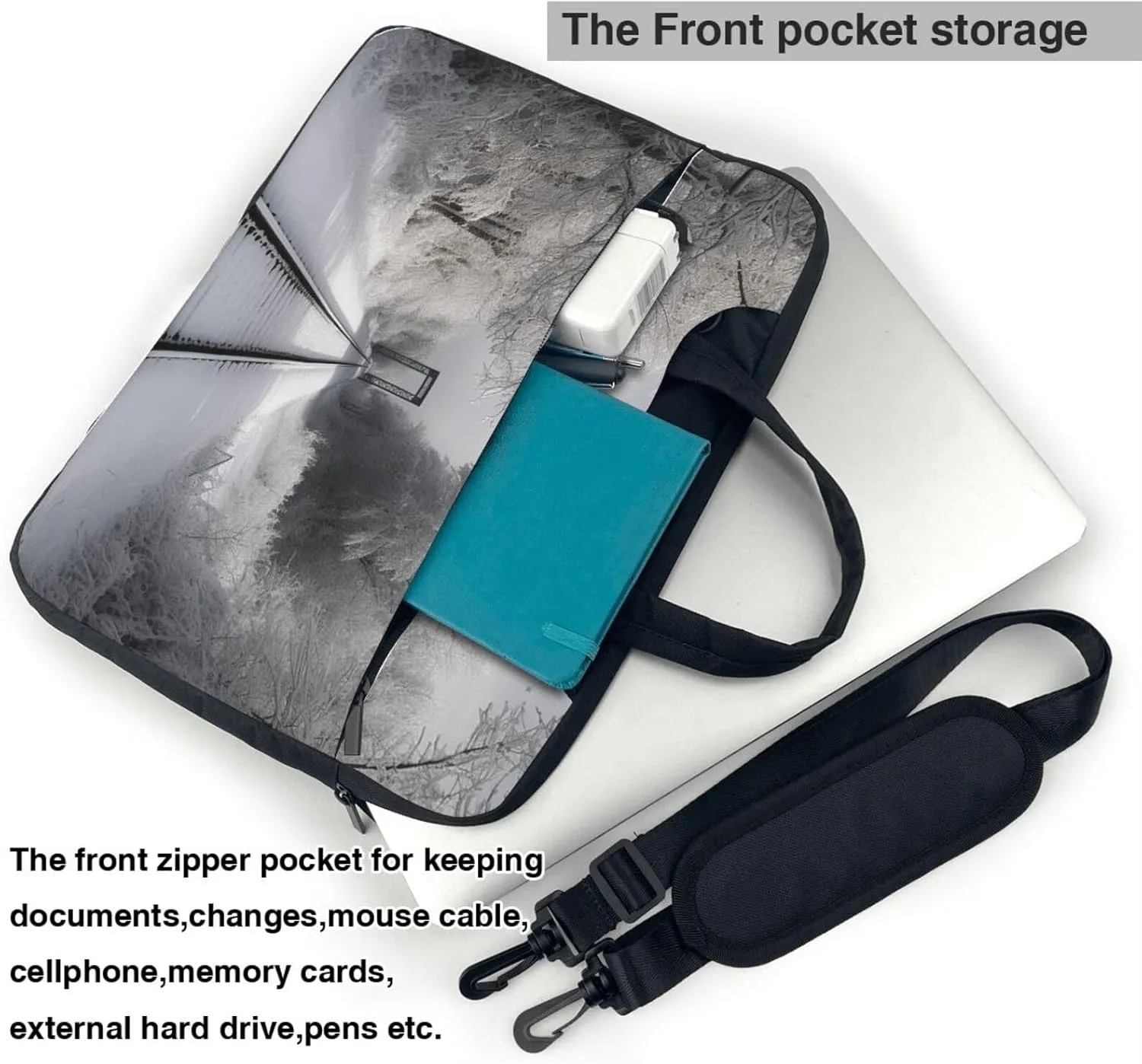 Laptop Sleeve Bag Shockproof Notebook Case Snowy Train Tracks Computer Carrying Case with Shoulder Strap 15.6 inch