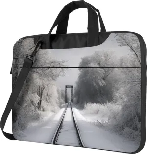 Laptop Sleeve Bag Shockproof Notebook Case Snowy Train Tracks Computer Carrying Case with Shoulder Strap 15.6 inch