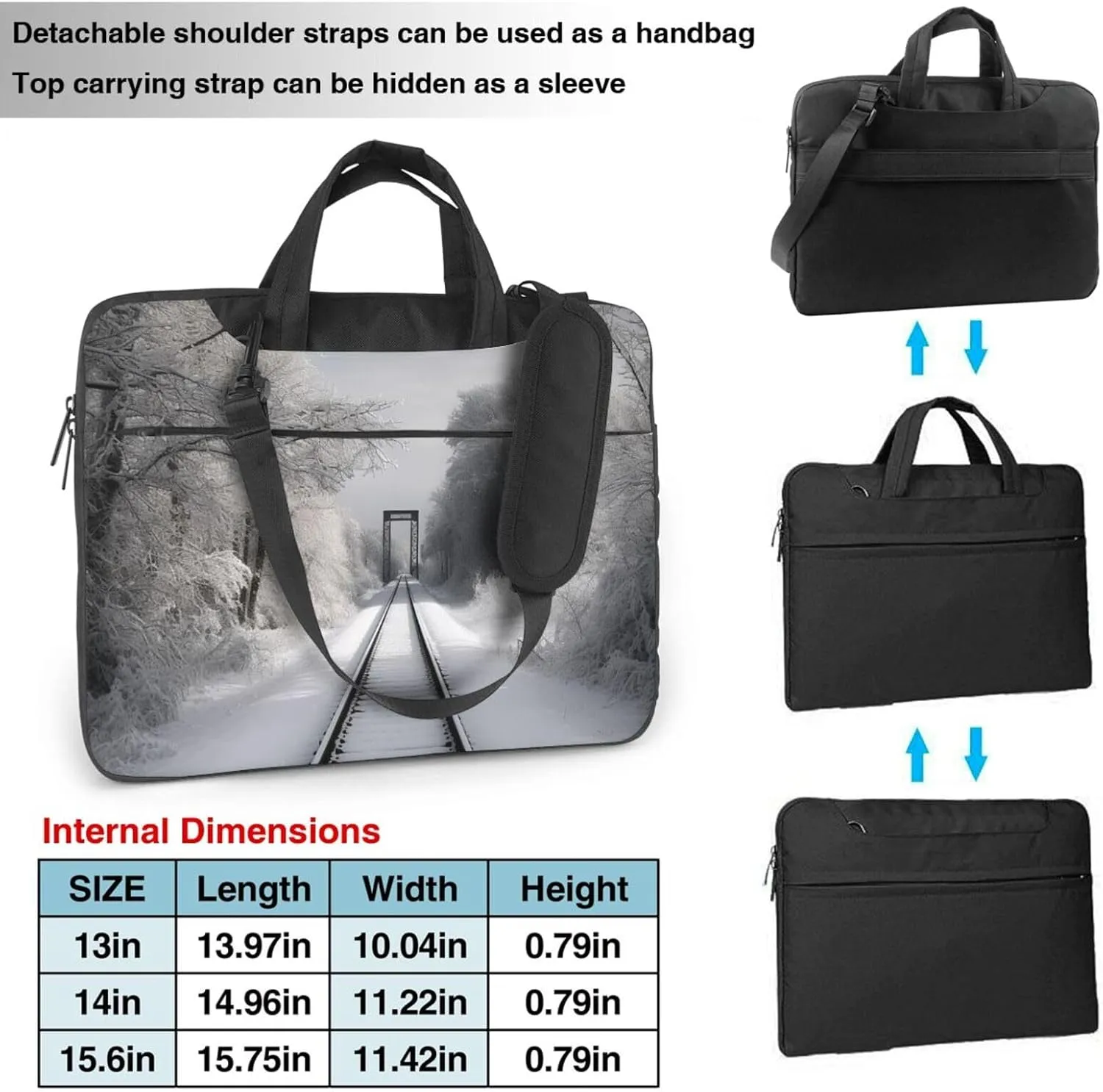 Laptop Sleeve Bag Shockproof Notebook Case Snowy Train Tracks Computer Carrying Case with Shoulder Strap 15.6 inch