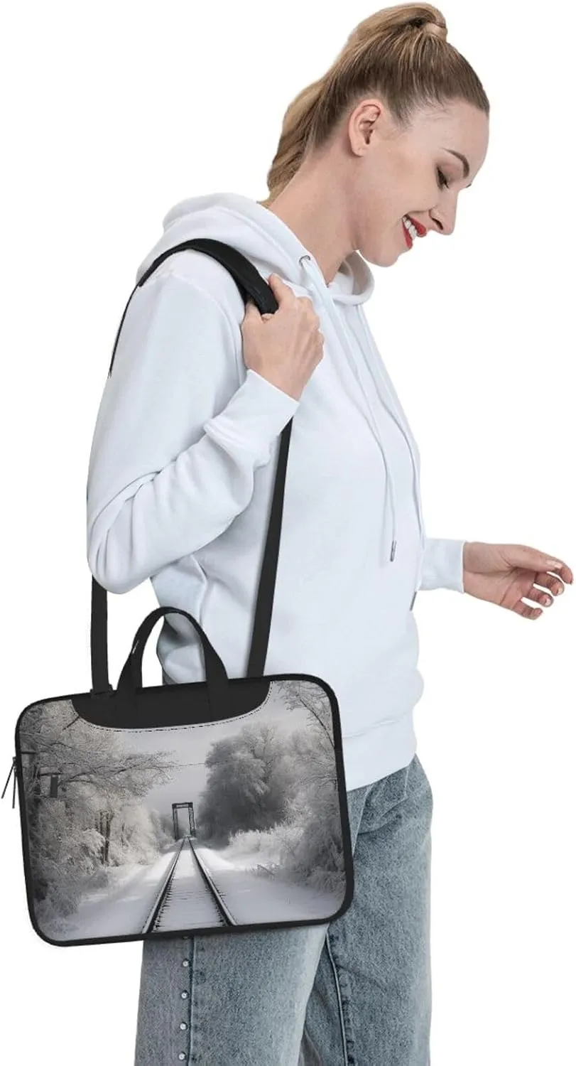 Laptop Sleeve Bag Shockproof Notebook Case Snowy Train Tracks Computer Carrying Case with Shoulder Strap 15.6 inch