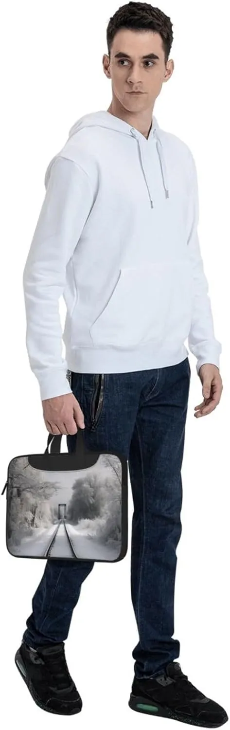 Laptop Sleeve Bag Shockproof Notebook Case Snowy Train Tracks Computer Carrying Case with Shoulder Strap 15.6 inch