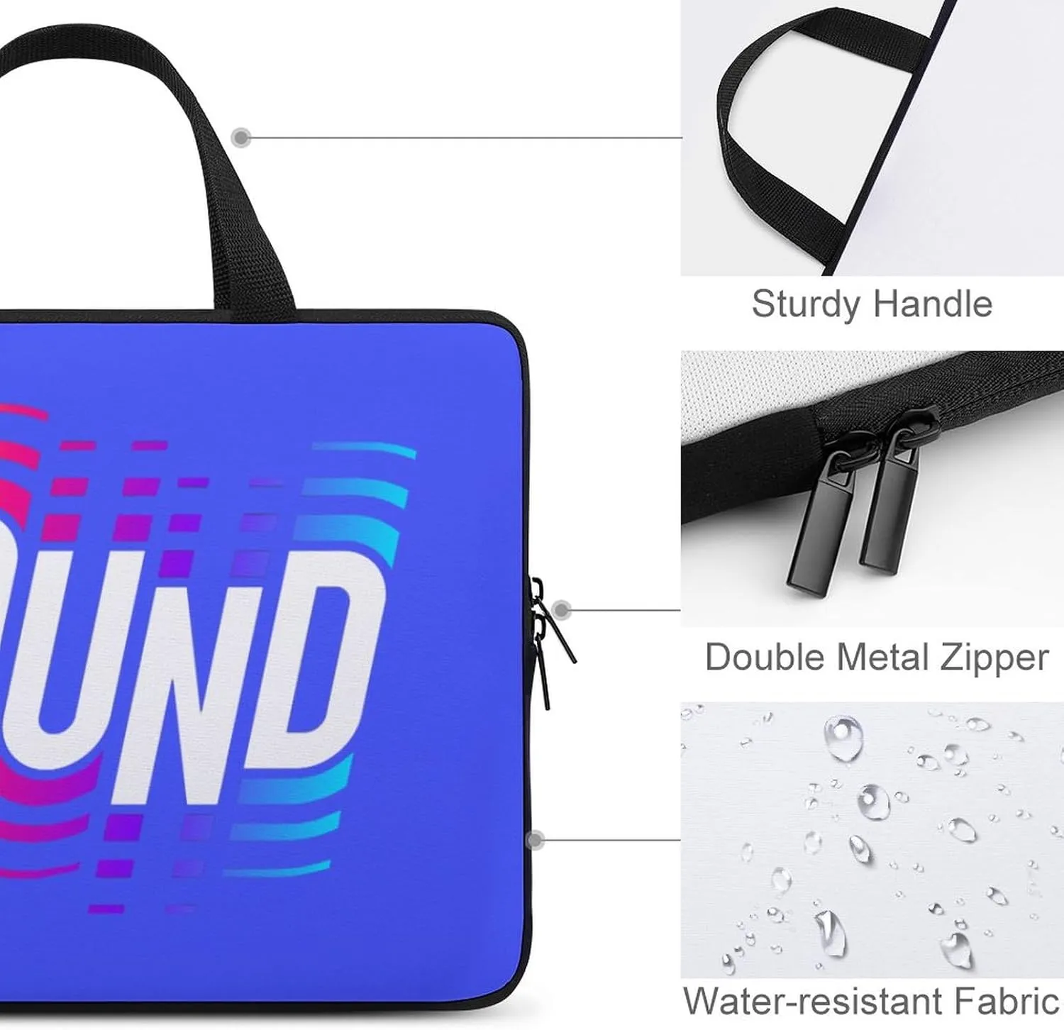 Laptop Sleeve Case Alphabets Sound Handle Bag Shock-proof Modern Durable Computer Cover Tote Briefcase