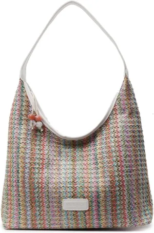 Large Beach Bags for Women Travel Straw Purses for Women Tote Straw Tote Vacation Handbags Shoulder Bag Hobo Bags(White)