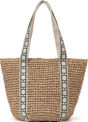Large Beach Straw Bags For Women: Tote Handbags Shoulder Purse With ColorBlock Design For Summer Vacation