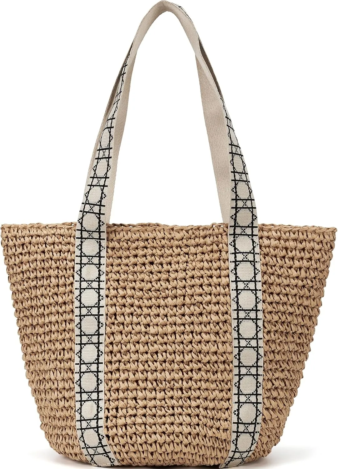 Large Beach Straw Bags For Women: Tote Handbags Shoulder Purse With ColorBlock Design For Summer Vacation
