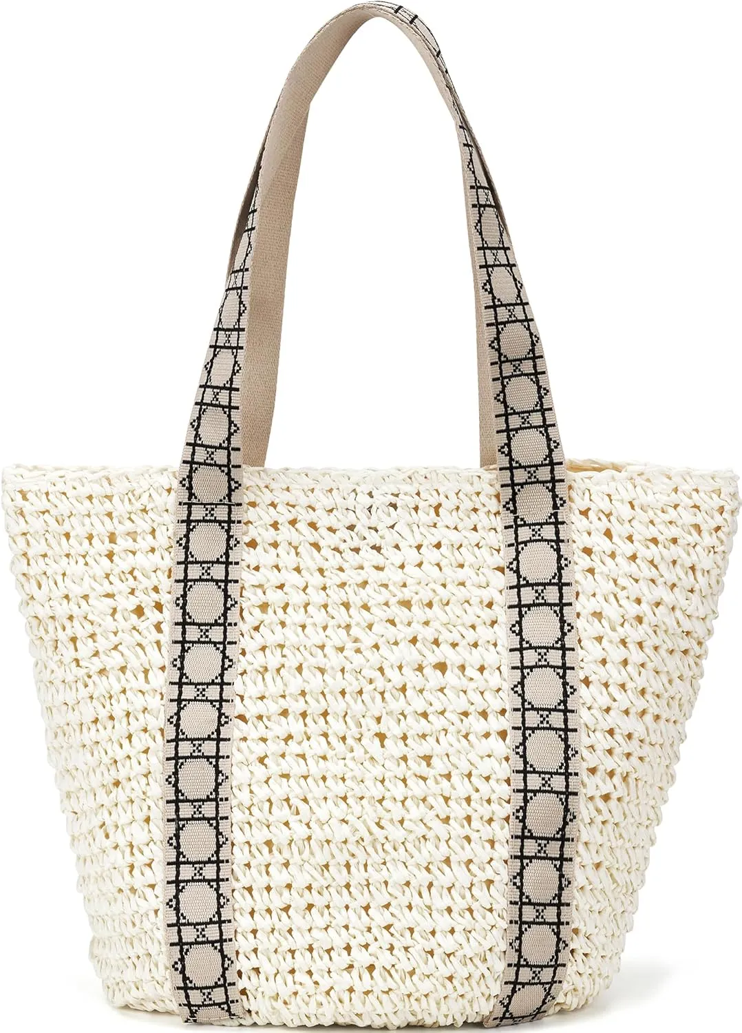 Large Beach Straw Bags For Women: Tote Handbags Shoulder Purse With ColorBlock Design For Summer Vacation