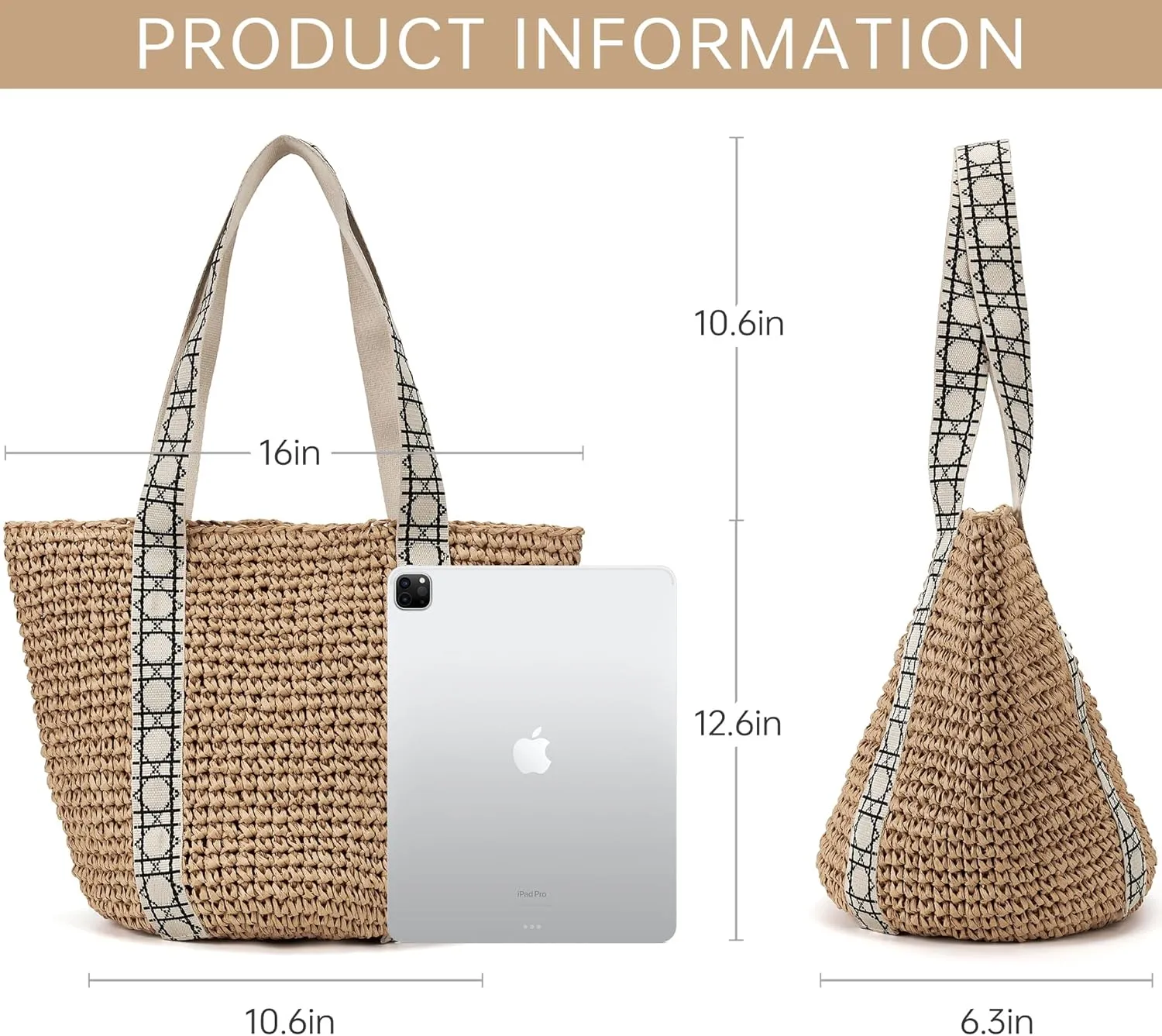 Large Beach Straw Bags For Women: Tote Handbags Shoulder Purse With ColorBlock Design For Summer Vacation