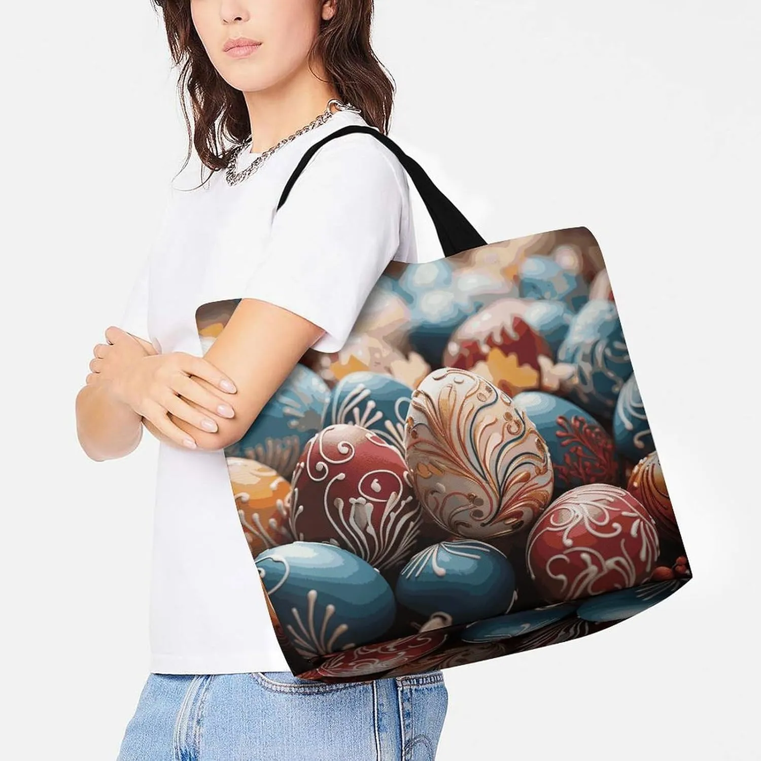 Large Capacity Shopping Bag French Bulldog Puppy with Camera Canvas Grocery Bags Foldable Tote Bag