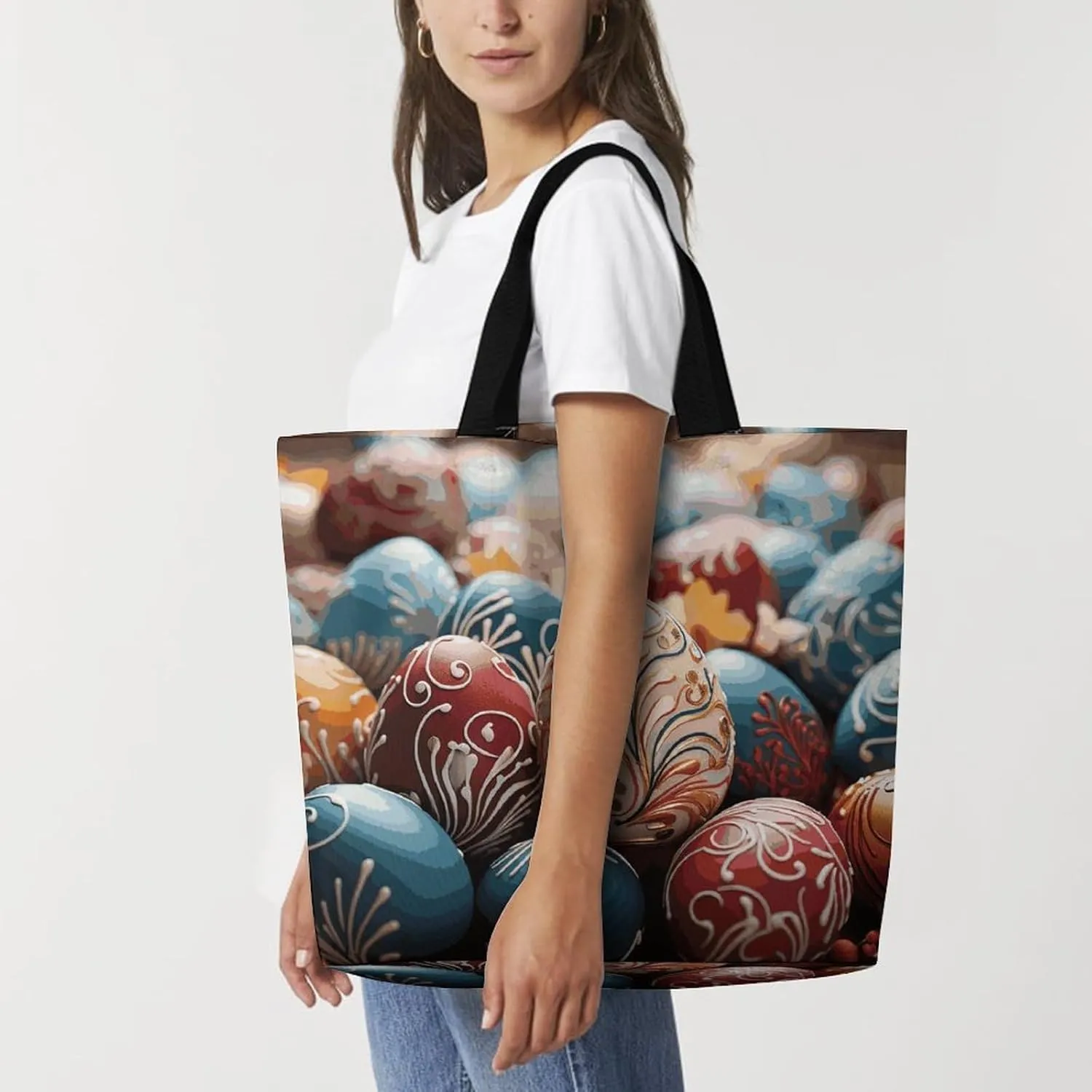 Large Capacity Shopping Bag French Bulldog Puppy with Camera Canvas Grocery Bags Foldable Tote Bag